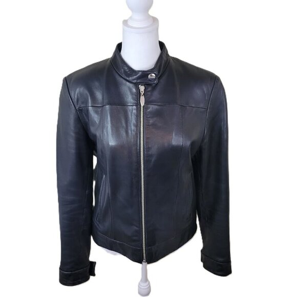 Siena Studio Black Leather Moto Stylish Jacket Super Soft Coat Women's Size S - Picture 1 of 16